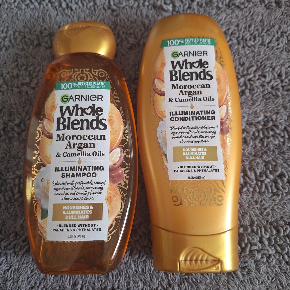 2 Pk Garnier Whole Blends Moroccan Argan Camellia Oil Shampoo Conditioner Bundle